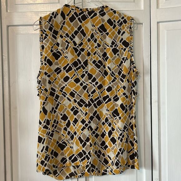 Tory Burch 100% Silk Yellow and Black Ruffled Sleeveless Blouse - Size 10 - Picture 6 of 8